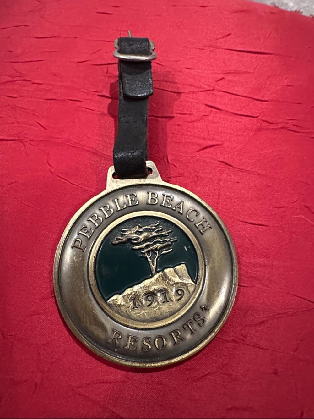Pebble Beach Resorts 1919 Brass golf bag Tag - Dark Green Accents